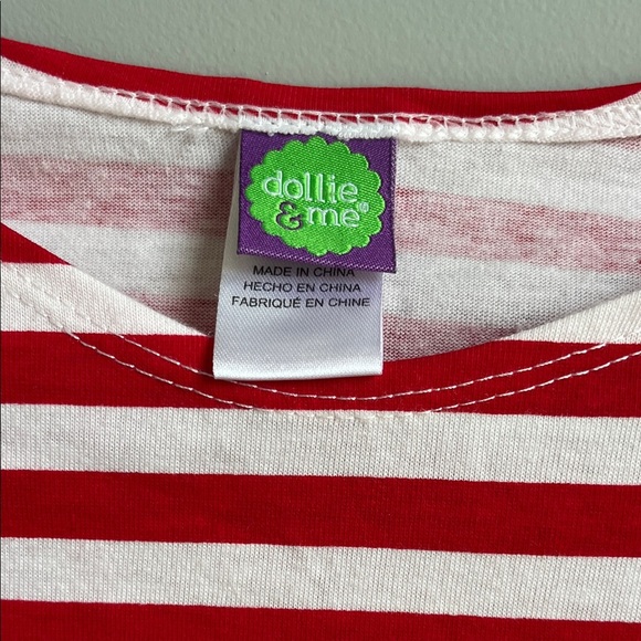 Dollie & Me Red Stripe/Blue Denim Reindeer Pattern Holiday Dress Girls size 12 - Picture 3 of 8